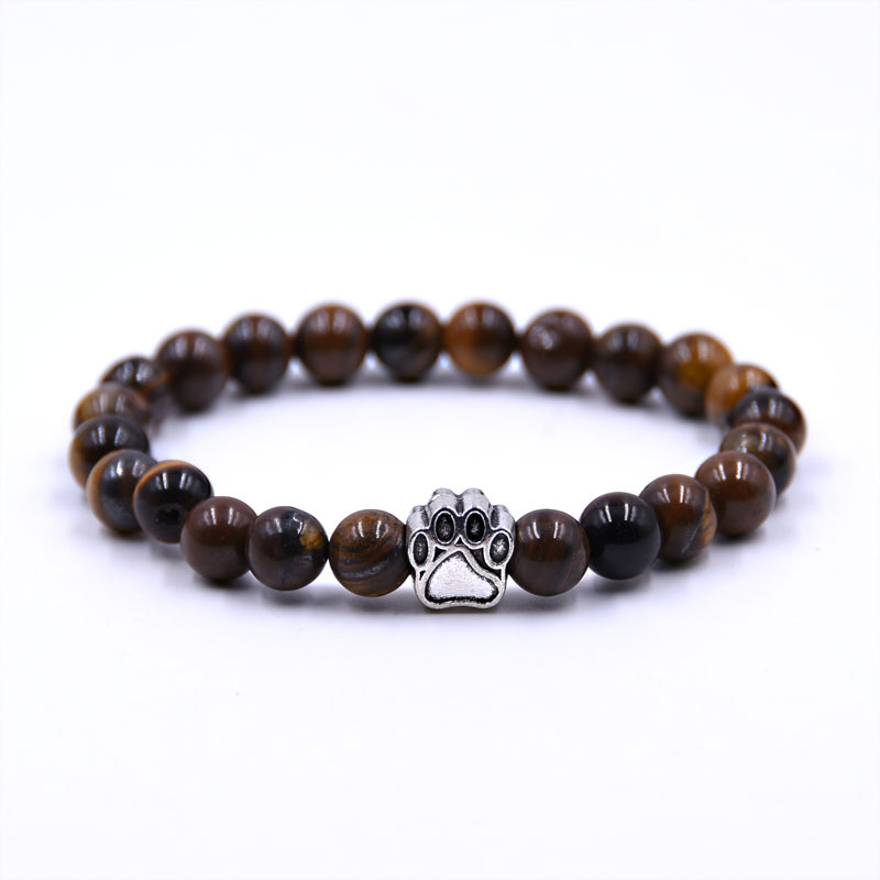 Volcanic Stone Dog Paw Bracelet with Tiger Eye Gemstone for Pet Lovers