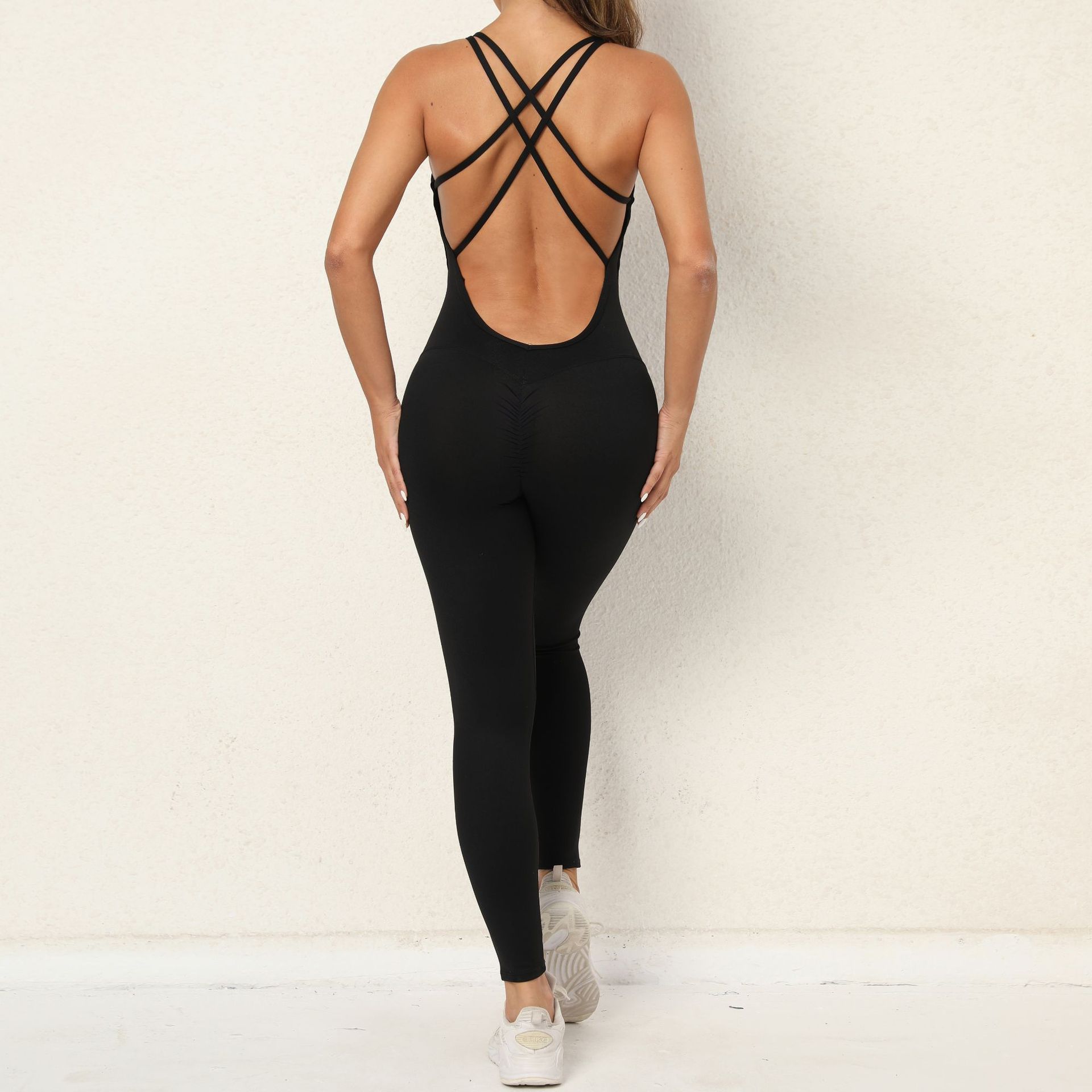 Yoga Jumpsuit with Cross-Strap Back Design | Quick-Drying, Tight-Fitting Running Fitness Pants | Seamless Leggings for Women's Activewear - Image 11