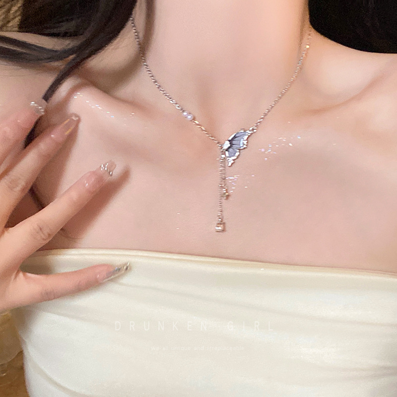Elegant Butterfly Tassel Pearl Necklace for Women - Clavicle Chain Accessory - Image 3