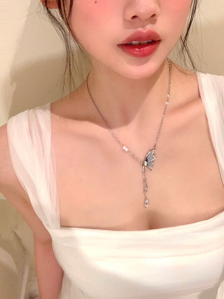 Elegant Butterfly Tassel Pearl Necklace for Women - Clavicle Chain Accessory - Image 13