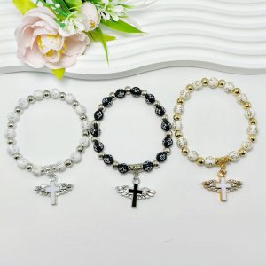 Bronzing Acrylic Cross Bead Rosary Bracelet - Stylish Religious Accessory