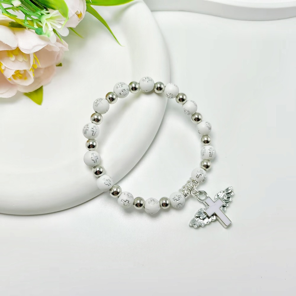 Bronzing Acrylic Cross Bead Rosary Bracelet - Stylish Religious Accessory - Image 3