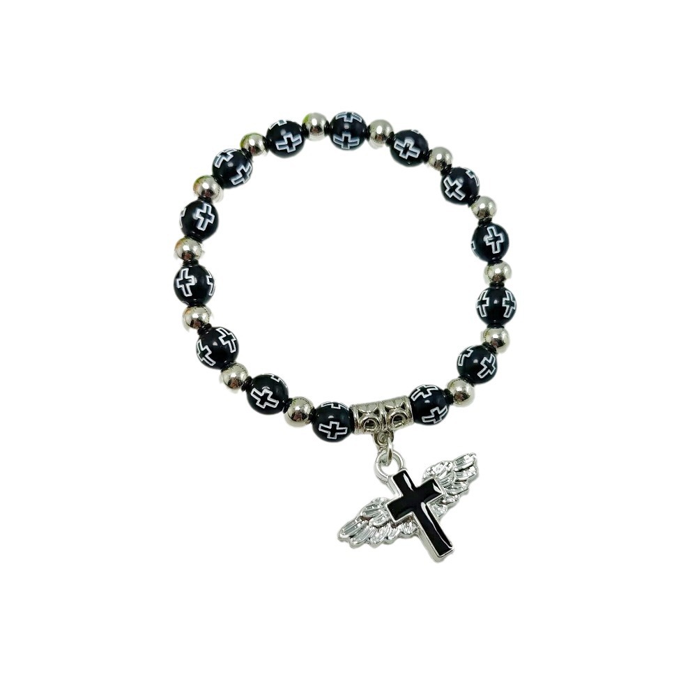 Bronzing Acrylic Cross Bead Rosary Bracelet - Stylish Religious Accessory - Image 4