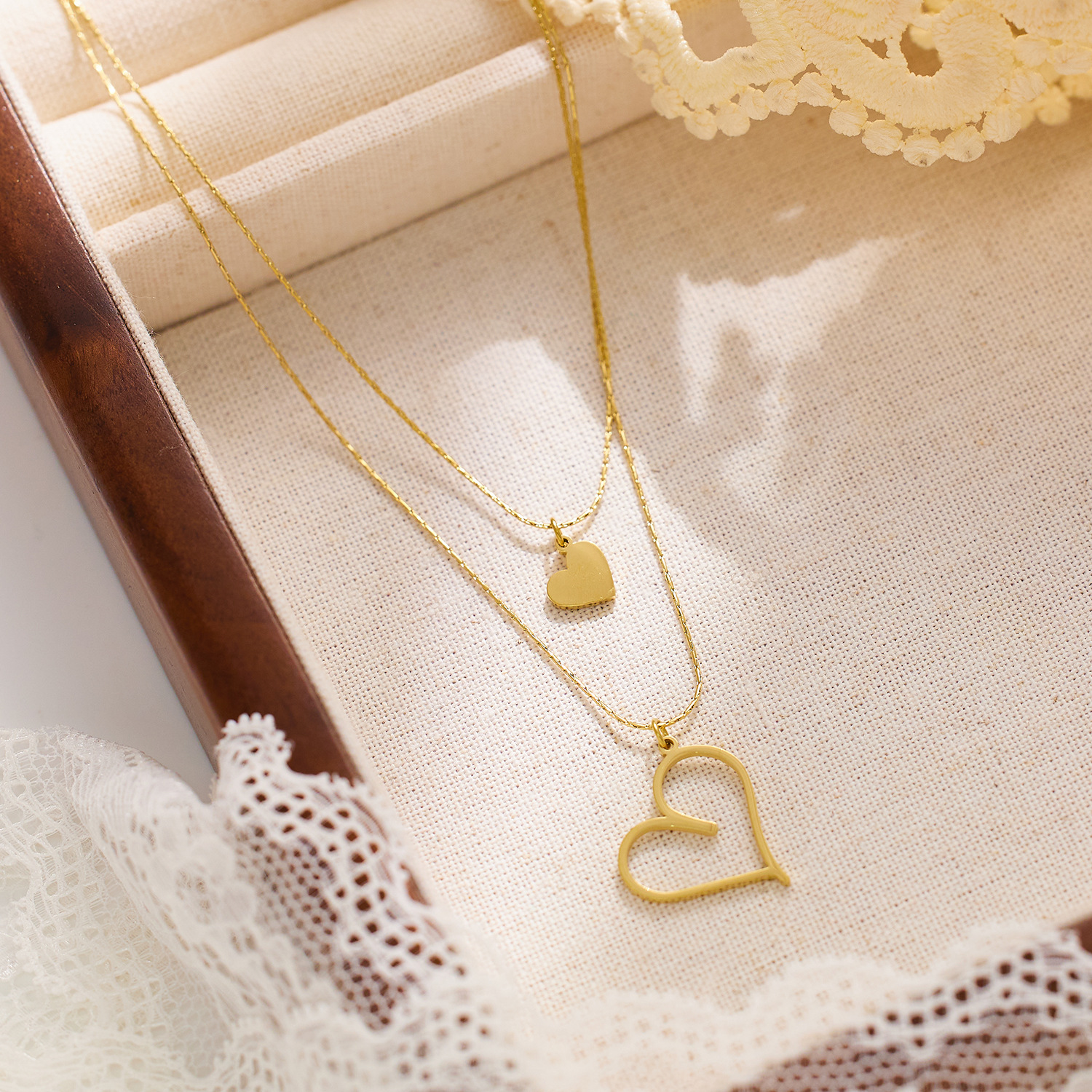Elegant Stainless Steel Clavicle Chain with Golden Heart Charm - Image 2