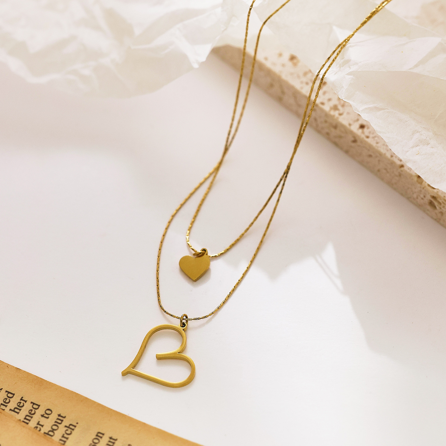 Elegant Stainless Steel Clavicle Chain with Golden Heart Charm - Image 3