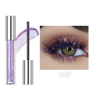 Violet Glitter Lash Mascara - Diamond Thick Shiny Eyelash Curling Extension, Waterproof Fast-Dry Makeup with Sequins, Eye Black