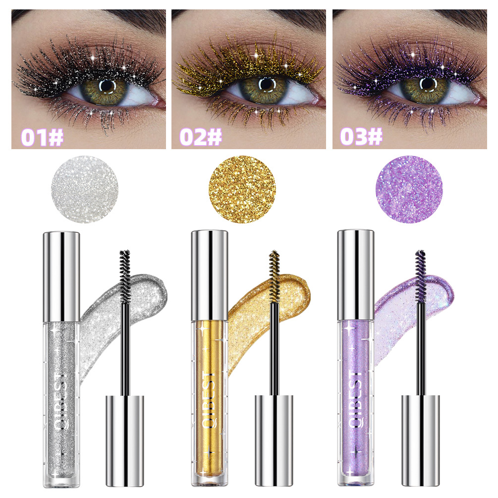 Violet Glitter Lash Mascara - Diamond Thick Shiny Eyelash Curling Extension, Waterproof Fast-Dry Makeup with Sequins, Eye Black - Image 3
