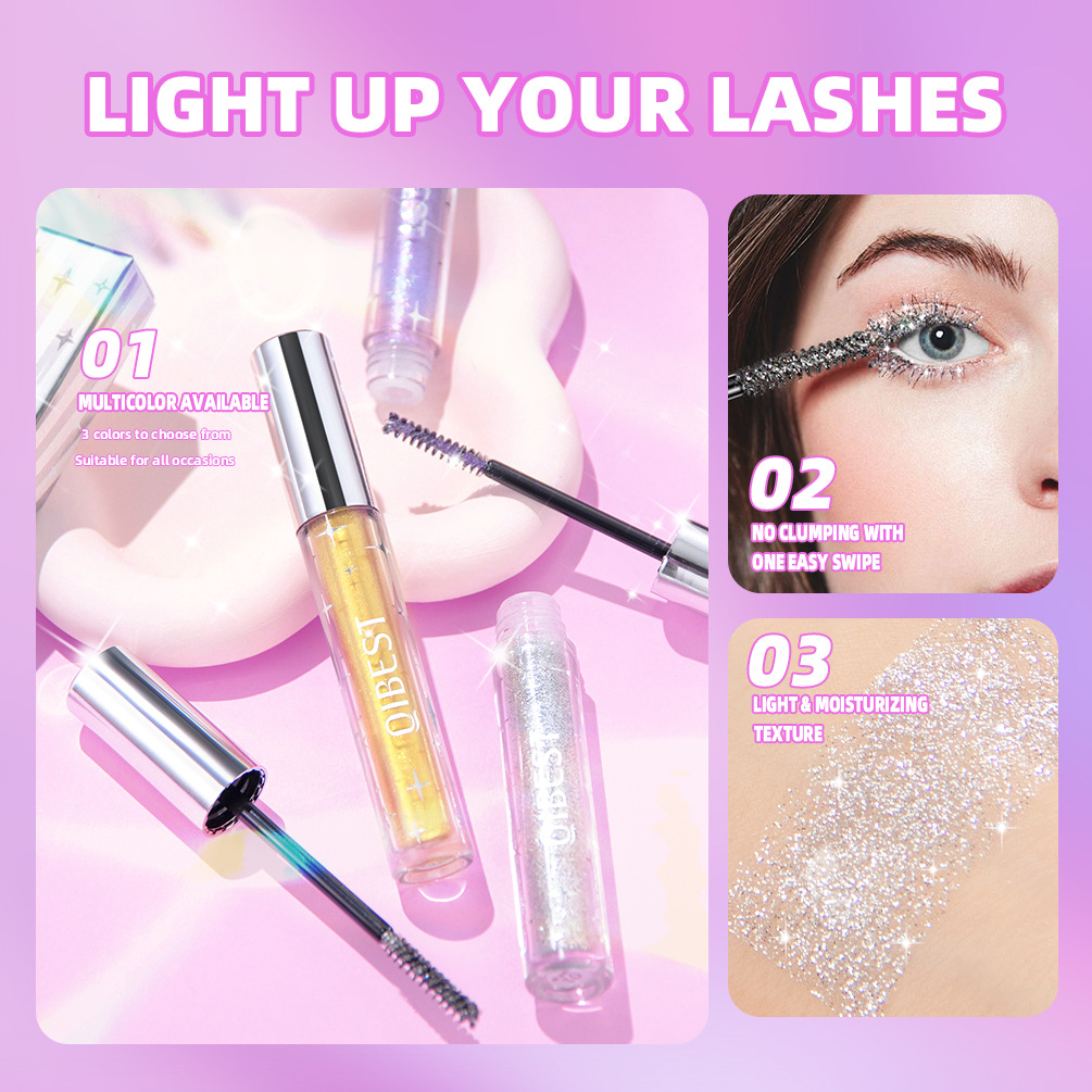 Violet Glitter Lash Mascara - Diamond Thick Shiny Eyelash Curling Extension, Waterproof Fast-Dry Makeup with Sequins, Eye Black - Image 4