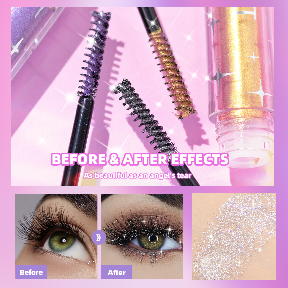 Violet Glitter Lash Mascara - Diamond Thick Shiny Eyelash Curling Extension, Waterproof Fast-Dry Makeup with Sequins, Eye Black - Image 6