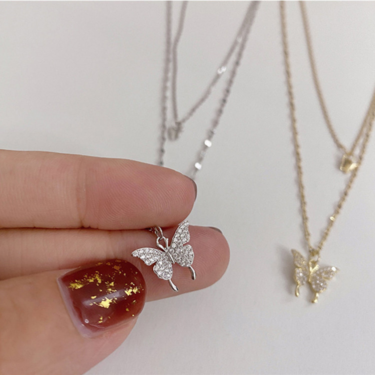 Elegant Silver Color Butterfly Necklace for Women - Exquisite Double Layer Clavicle Chain Jewelry Gift - Image 7