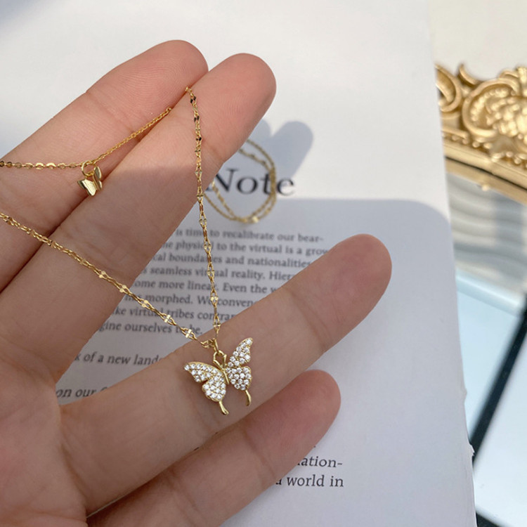 Elegant Silver Color Butterfly Necklace for Women - Exquisite Double Layer Clavicle Chain Jewelry Gift - Image 8