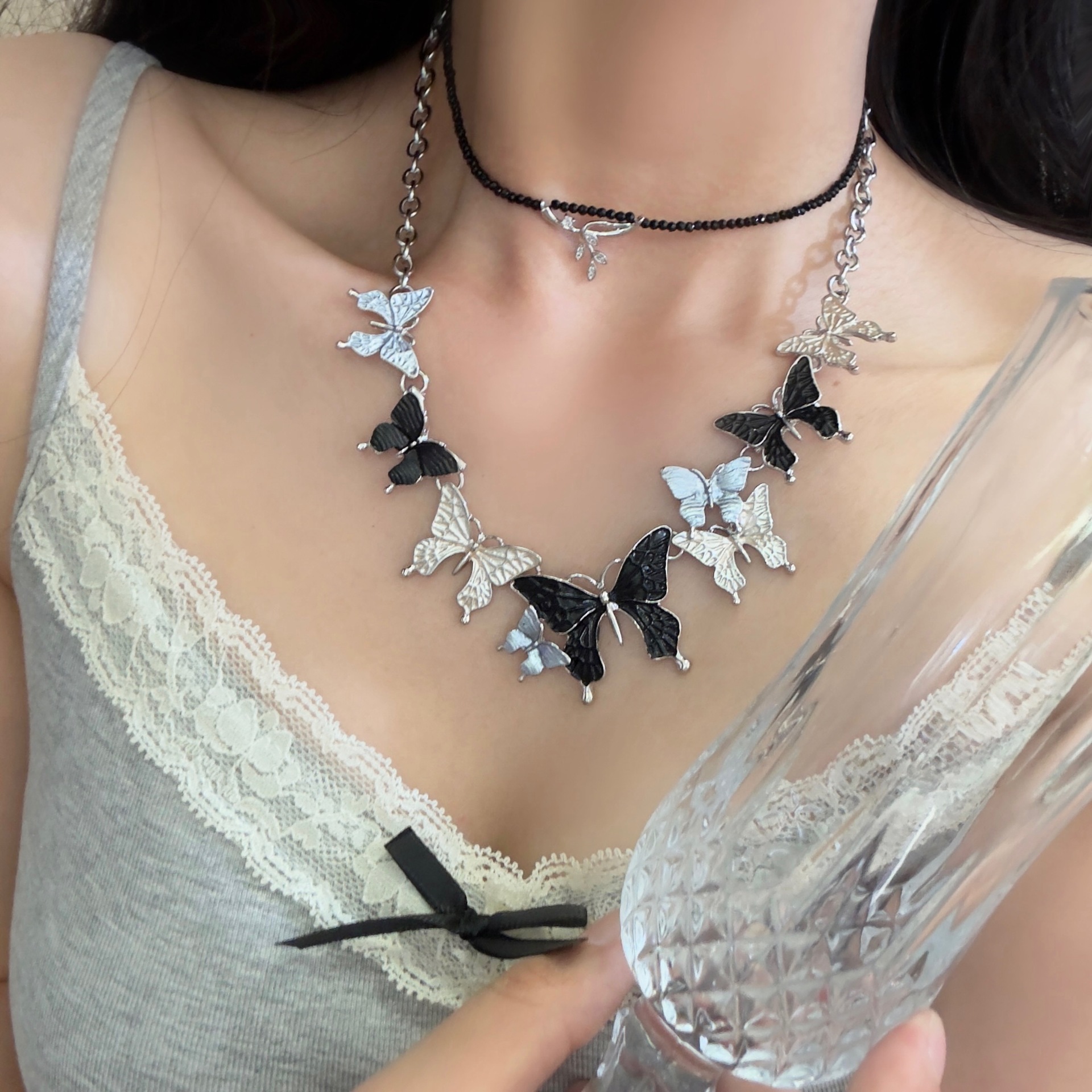 Vibrant Colorized Butterfly Pendant Alloy Necklace - Stylish Accessory