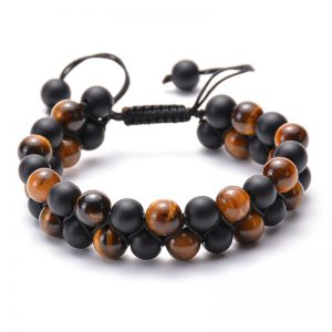 Stylish Tiger Eye Couple Bracelets with Matte Black Agate Beads