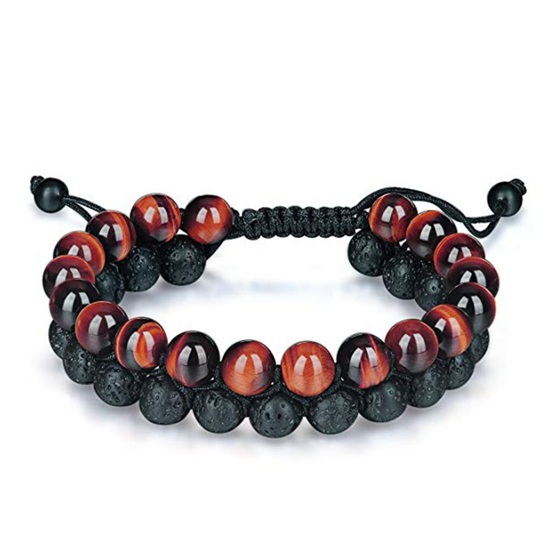 Stylish Tiger Eye Couple Bracelets with Matte Black Agate Beads - Image 2