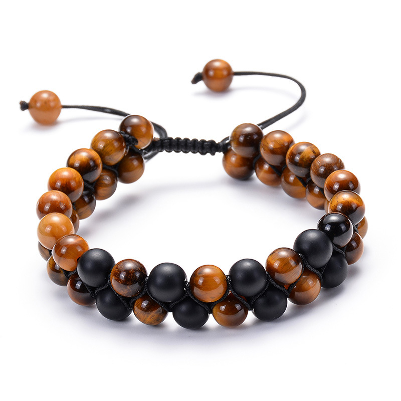 Stylish Tiger Eye Couple Bracelets with Matte Black Agate Beads - Image 3