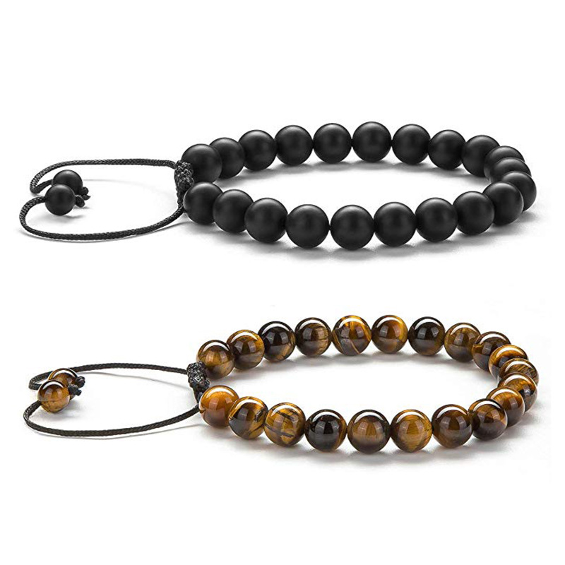 Stylish Tiger Eye Couple Bracelets with Matte Black Agate Beads - Image 8