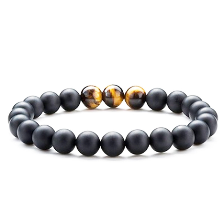 Stylish Tiger Eye Couple Bracelets with Matte Black Agate Beads - Image 10