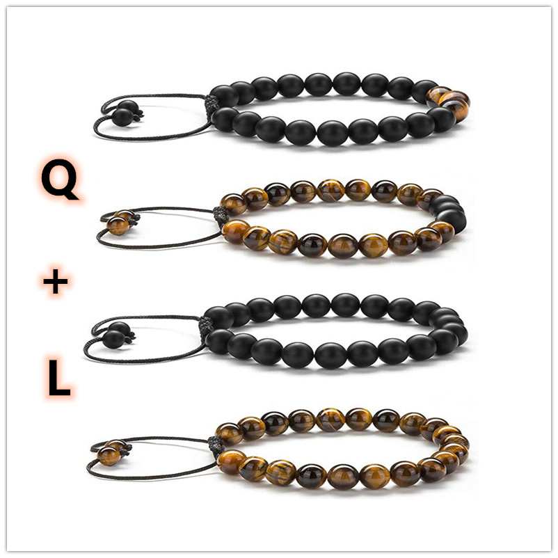 Stylish Tiger Eye Couple Bracelets with Matte Black Agate Beads - Image 12