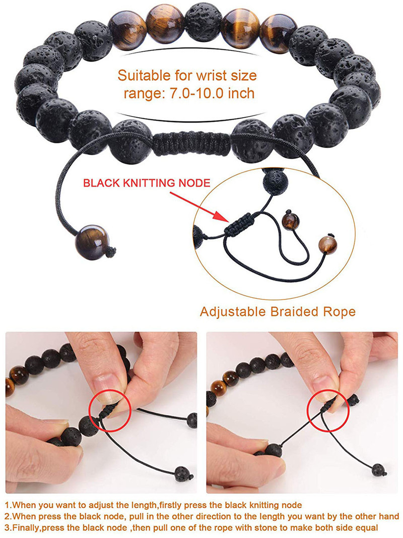 Stylish Tiger Eye Couple Bracelets with Matte Black Agate Beads - Image 13