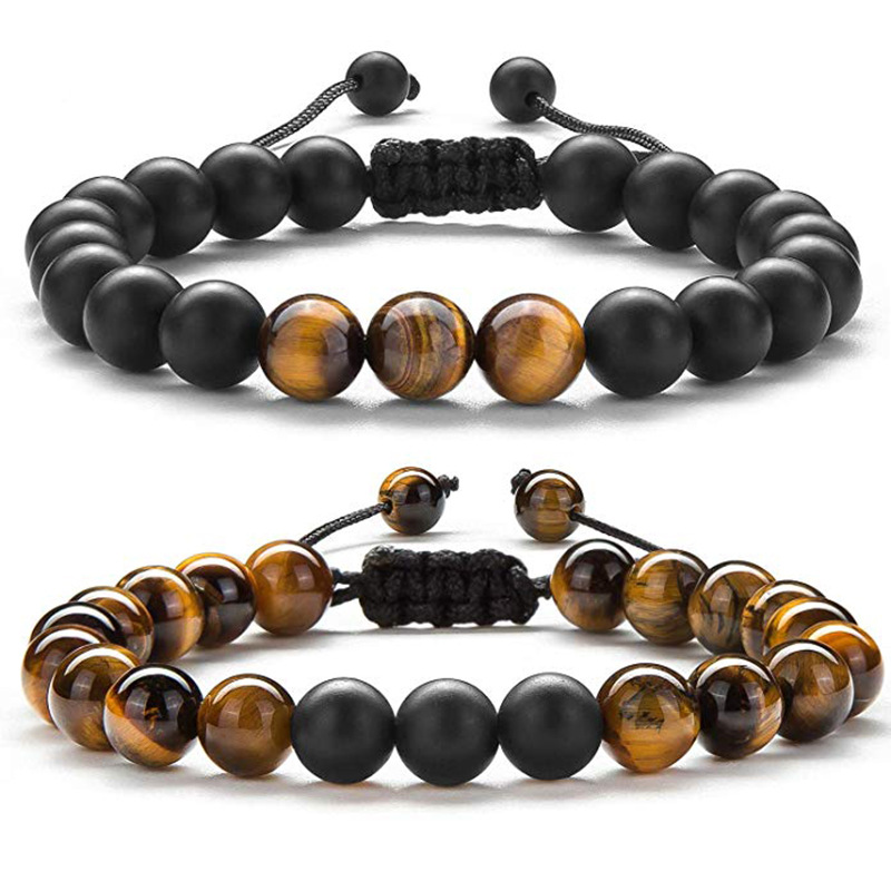 Stylish Tiger Eye Couple Bracelets with Matte Black Agate Beads - Image 15