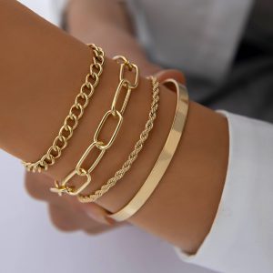 Stylish Exaggerated & Minimalist Gold Thick Chain Bracelet Set of 4 Pieces