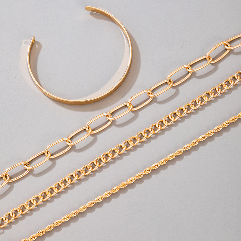 Stylish Exaggerated & Minimalist Gold Thick Chain Bracelet Set of 4 Pieces - Image 5