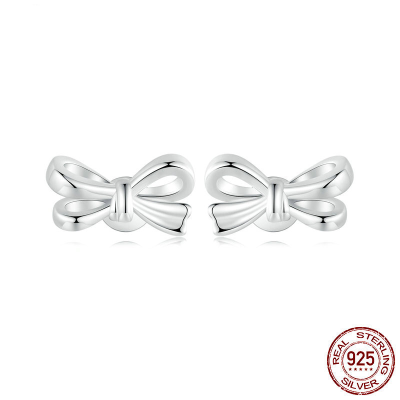 Elegant S925 Sterling Silver Heart Bow Stud Earrings for Girls and Women - Image 7
