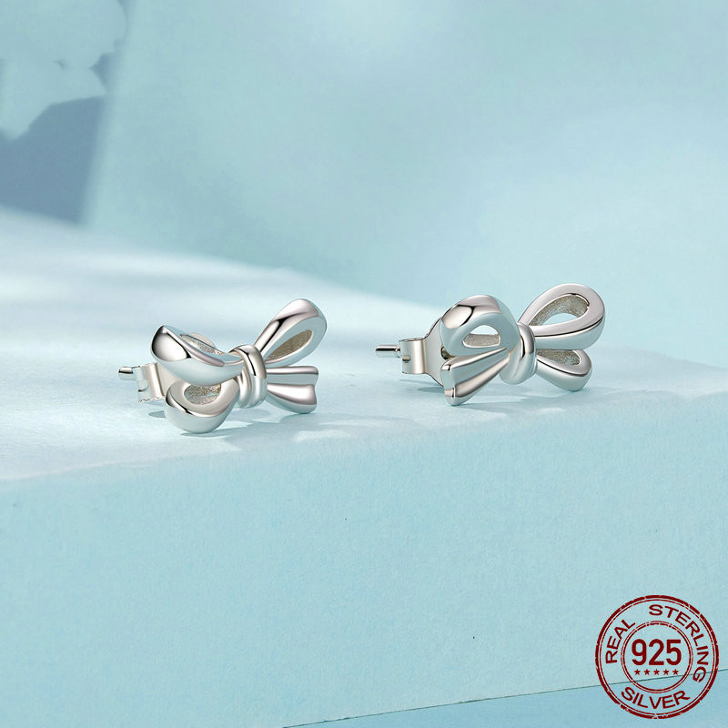 Elegant S925 Sterling Silver Heart Bow Stud Earrings for Girls and Women - Image 8