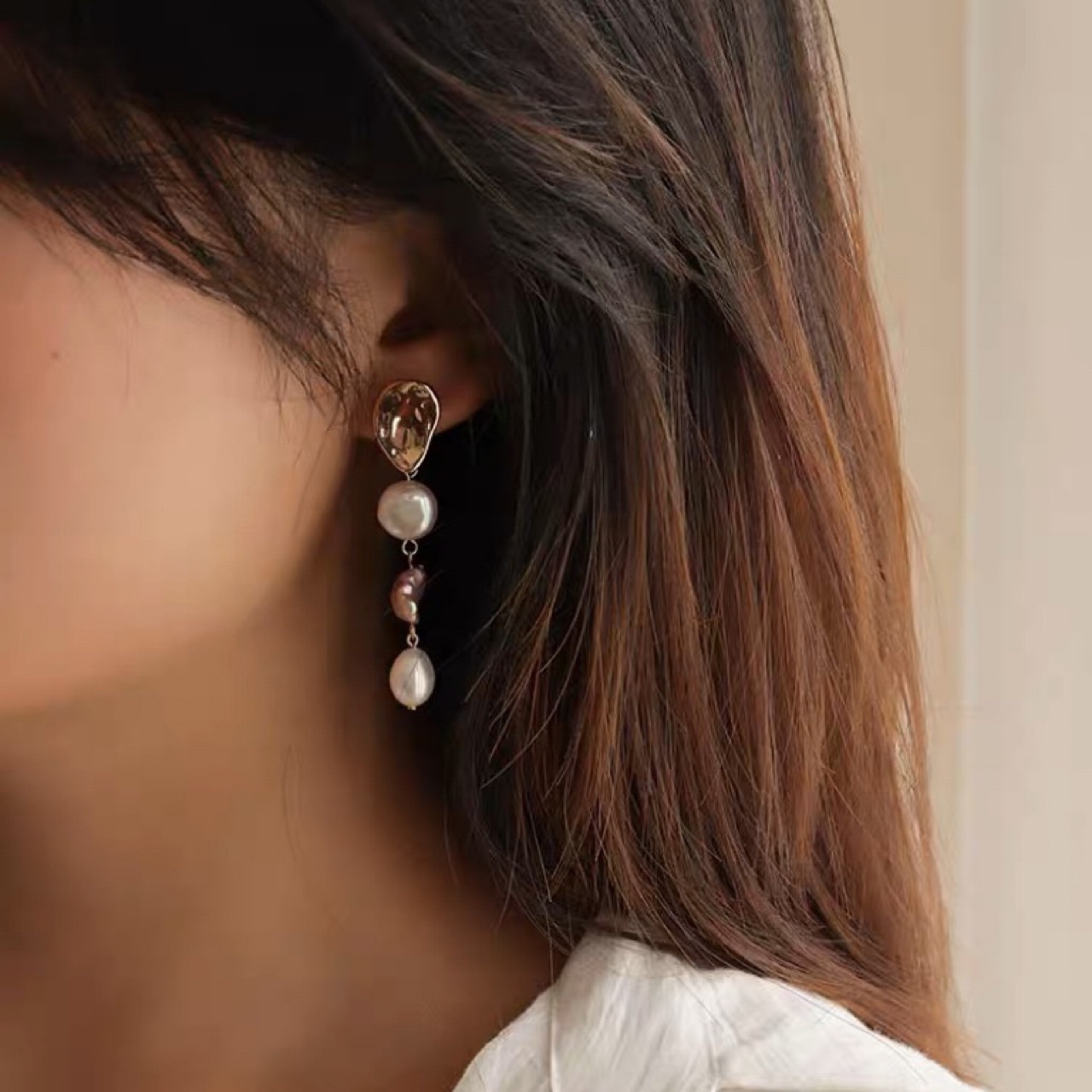 Lavender Baroque Pearl Earrings - Natural Shape & Elegant Design - Image 3