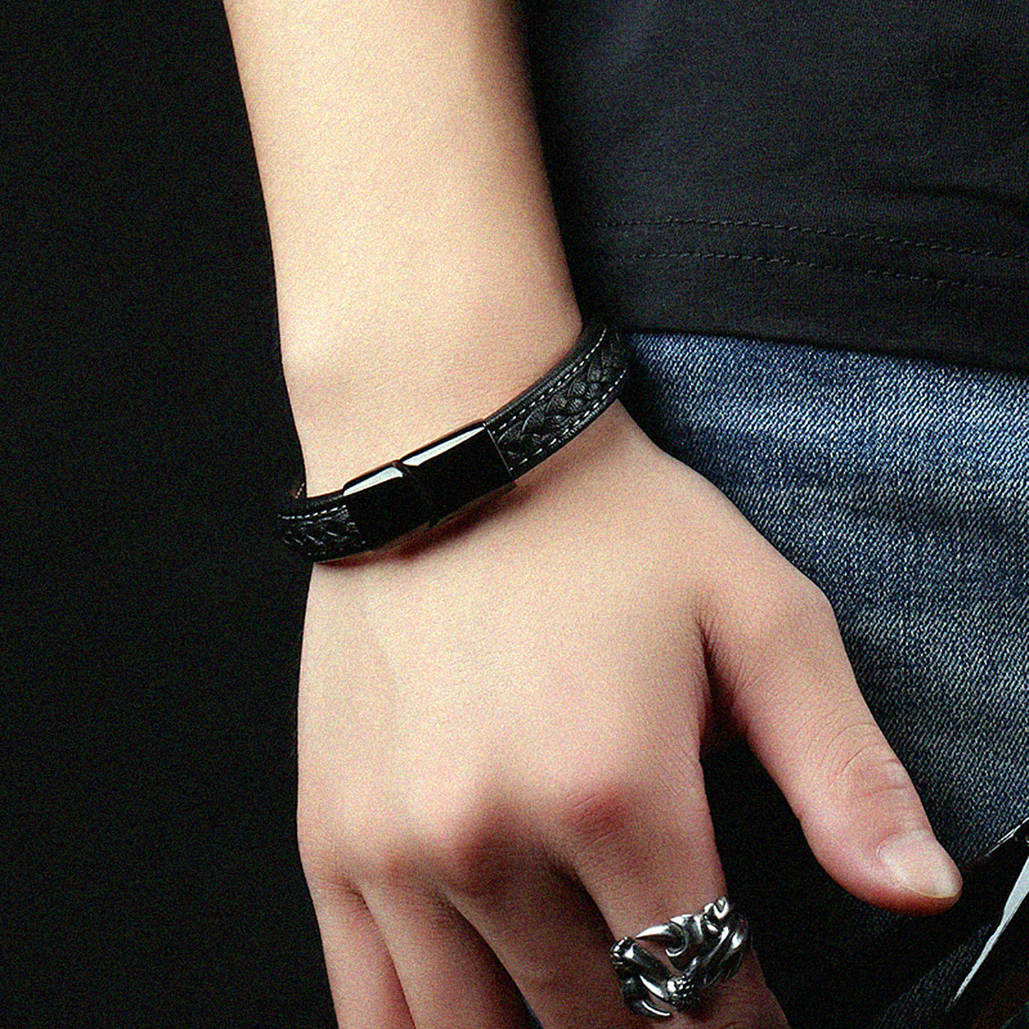 Stylish Black Titanium Steel Bracelet for Modern Elegance - Image 6