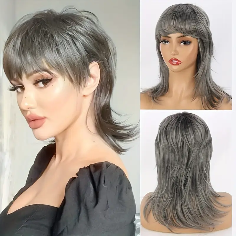 14-Inch Mullet Wig – Fluffy Layered Pixie Cut in Synthetic Short Straight Hair, High-Temperature Chemical Fiber, Ideal for Everyday Use, Parties, and Festivals.
