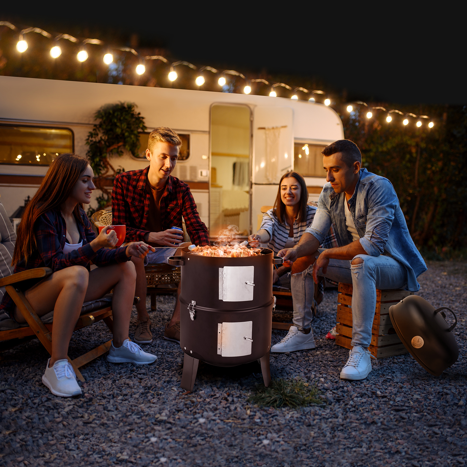 47x41.5x82cm Black Double-Walled Cylindrical Charcoal Smoker Grill - Premium Quality - Image 7