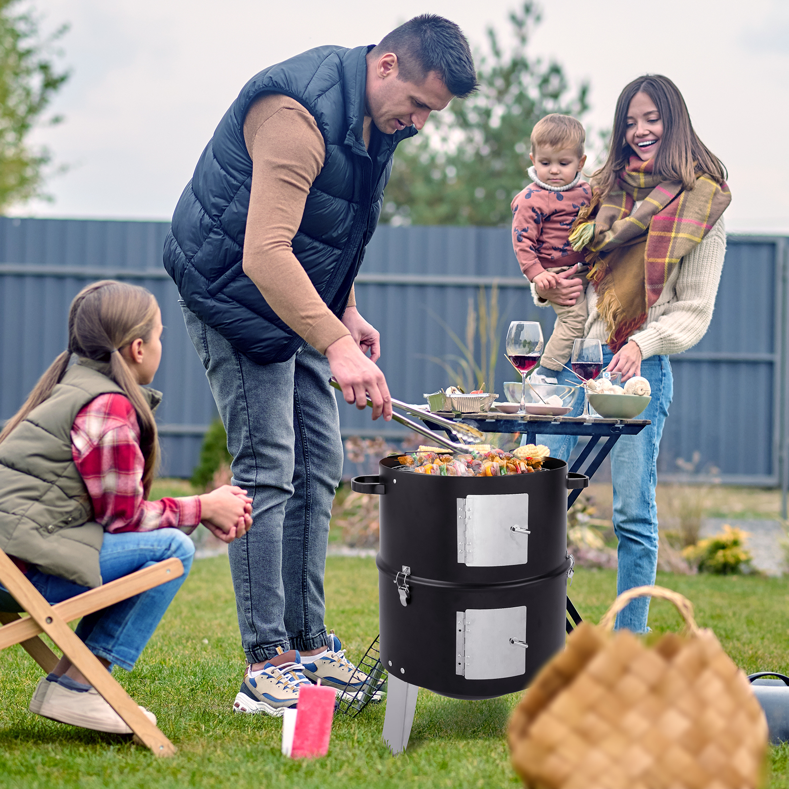 47x41.5x82cm Black Double-Walled Cylindrical Charcoal Smoker Grill - Premium Quality - Image 8