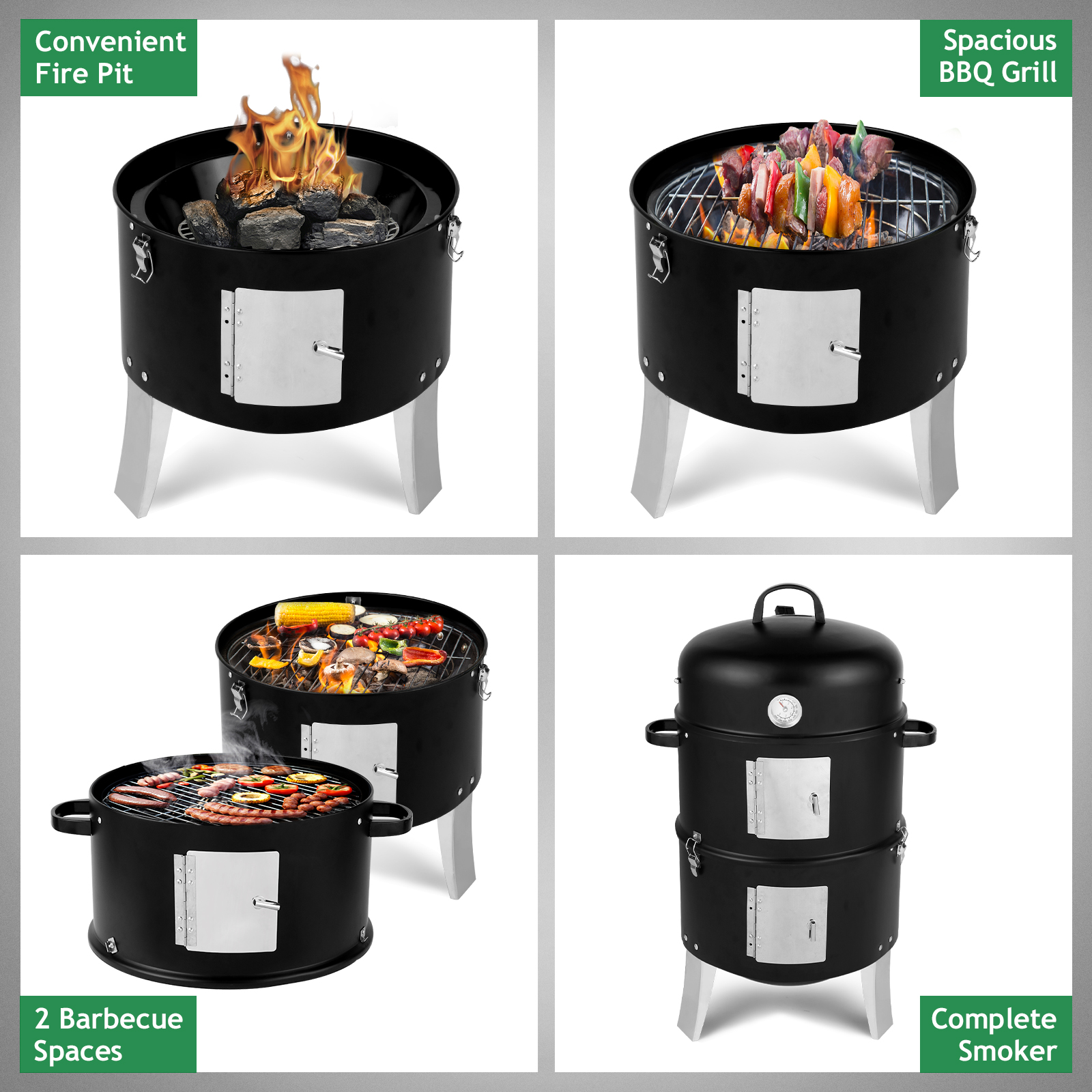 47x41.5x82cm Black Double-Walled Cylindrical Charcoal Smoker Grill - Premium Quality - Image 14