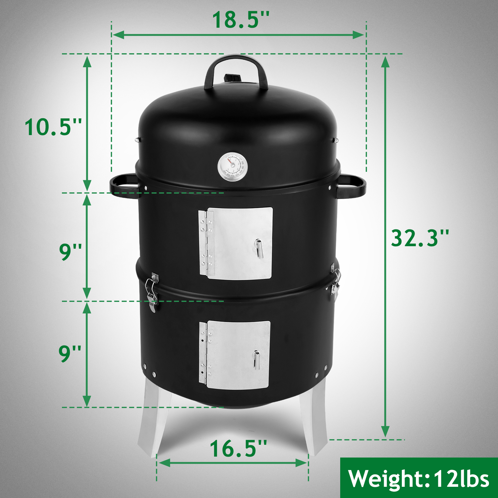 47x41.5x82cm Black Double-Walled Cylindrical Charcoal Smoker Grill - Premium Quality - Image 18