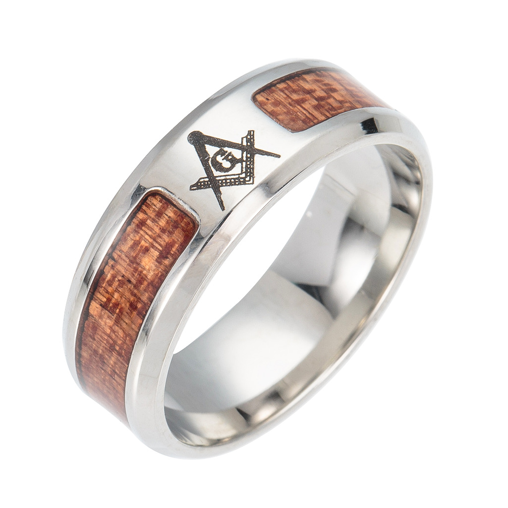 Asgard Handcrafted Stainless Steel Celtic Tree of Life Wedding Ring with Wood Inset - Image 3