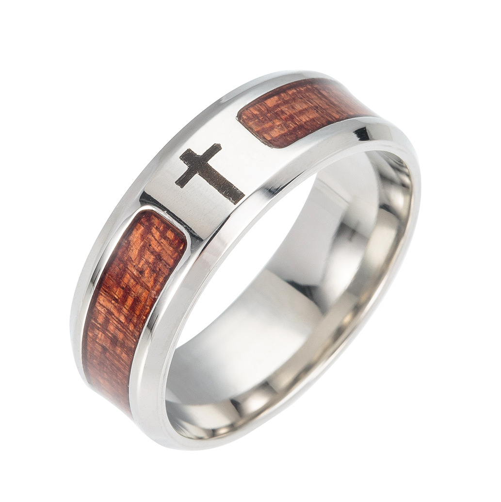 Asgard Handcrafted Stainless Steel Celtic Tree of Life Wedding Ring with Wood Inset - Image 4