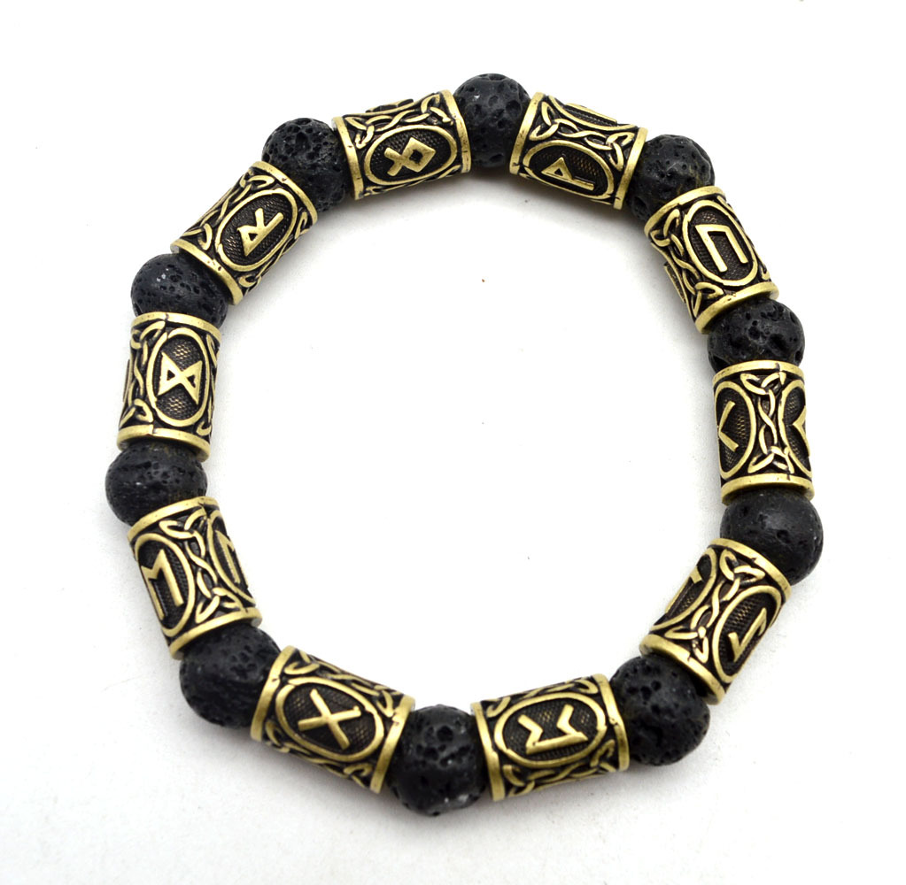 Asgard Handcrafted Silver Rune & Black Lava Stone Bracelet - Unique Design - Image 5