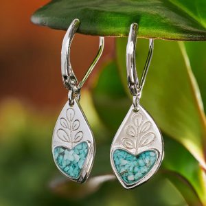 Vintage-Inspired Blue Resin Ice Crack Earrings with Plant Leaves Design