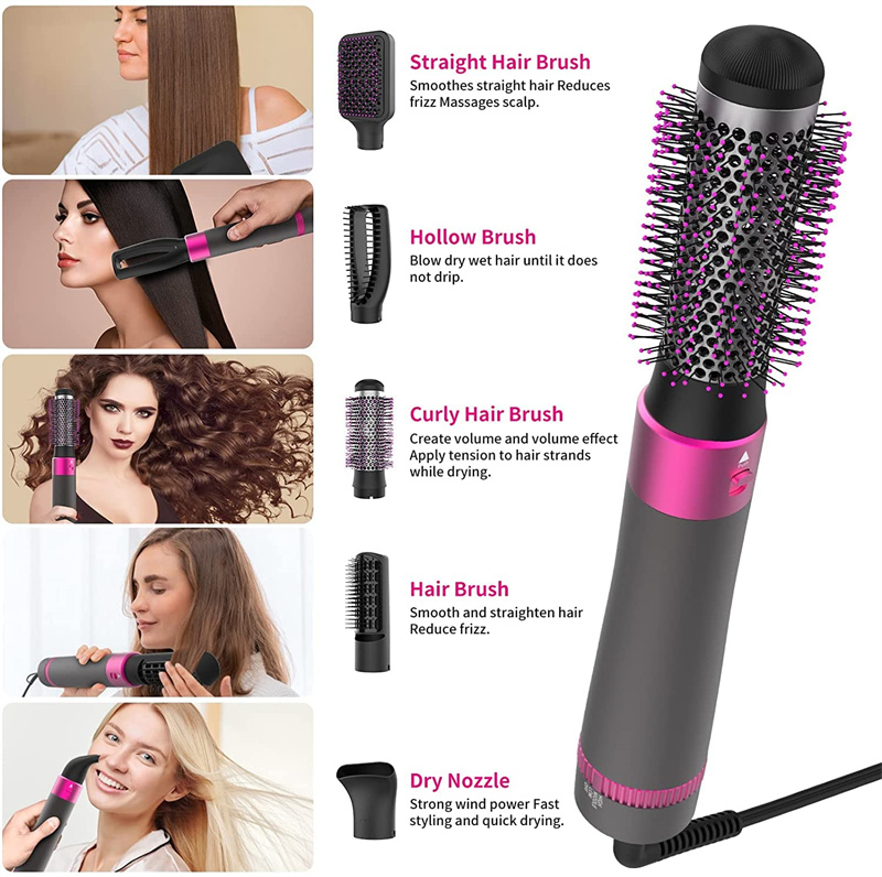 5 In 1 Professional Hair Dryer Brush & Straightening Tool - Electric Styling Brush & Automatic Curler for Effortless Beauty - Image 6