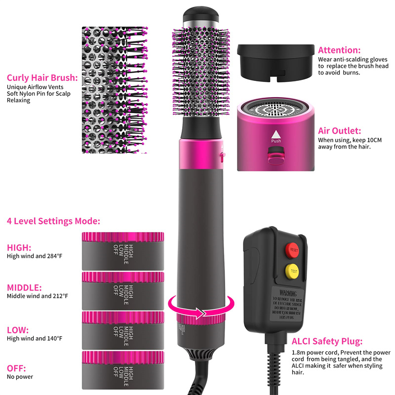 5 In 1 Professional Hair Dryer Brush & Straightening Tool - Electric Styling Brush & Automatic Curler for Effortless Beauty - Image 8
