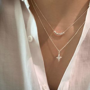 Double Layer Stainless Steel Opal Cross Necklace for Women & Girls - Trendy Rustproof Neck Chain Jewelry Gift for Parties
