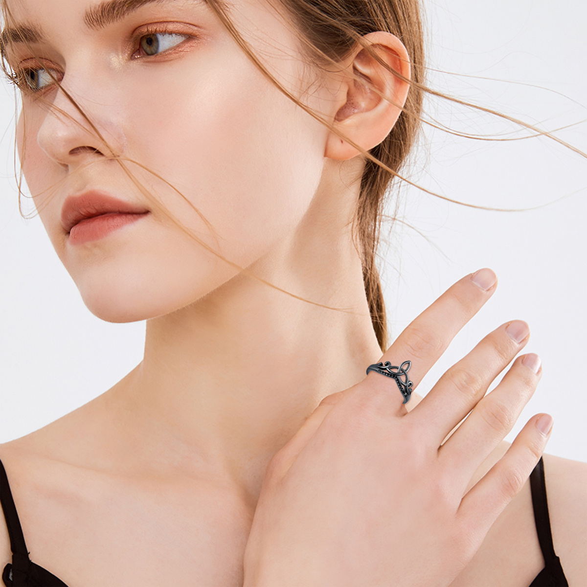 Sterling Silver Celtic Rings with Black Accent - Elegant & Unique Designs - Image 2