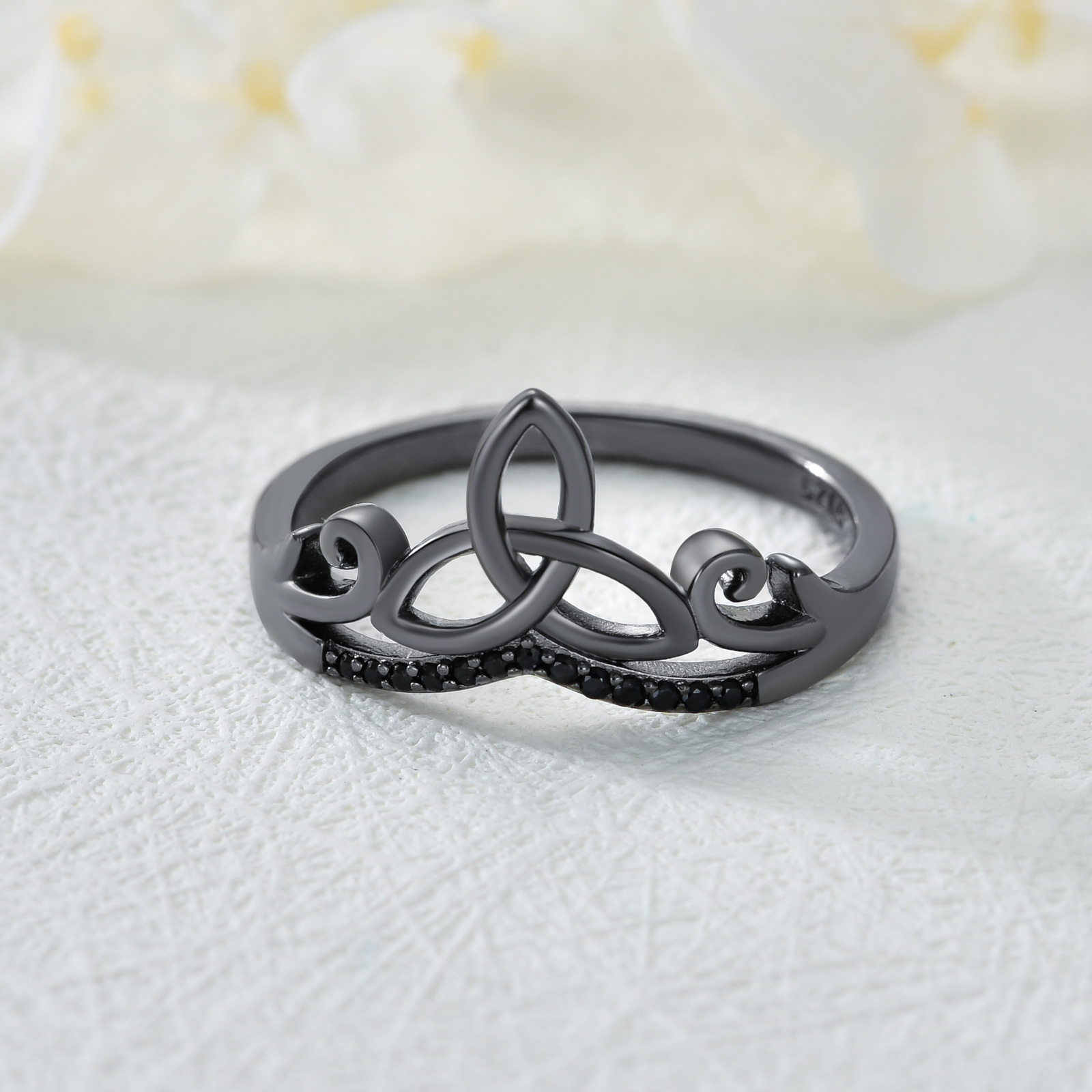 Sterling Silver Celtic Rings with Black Accent - Elegant & Unique Designs - Image 3