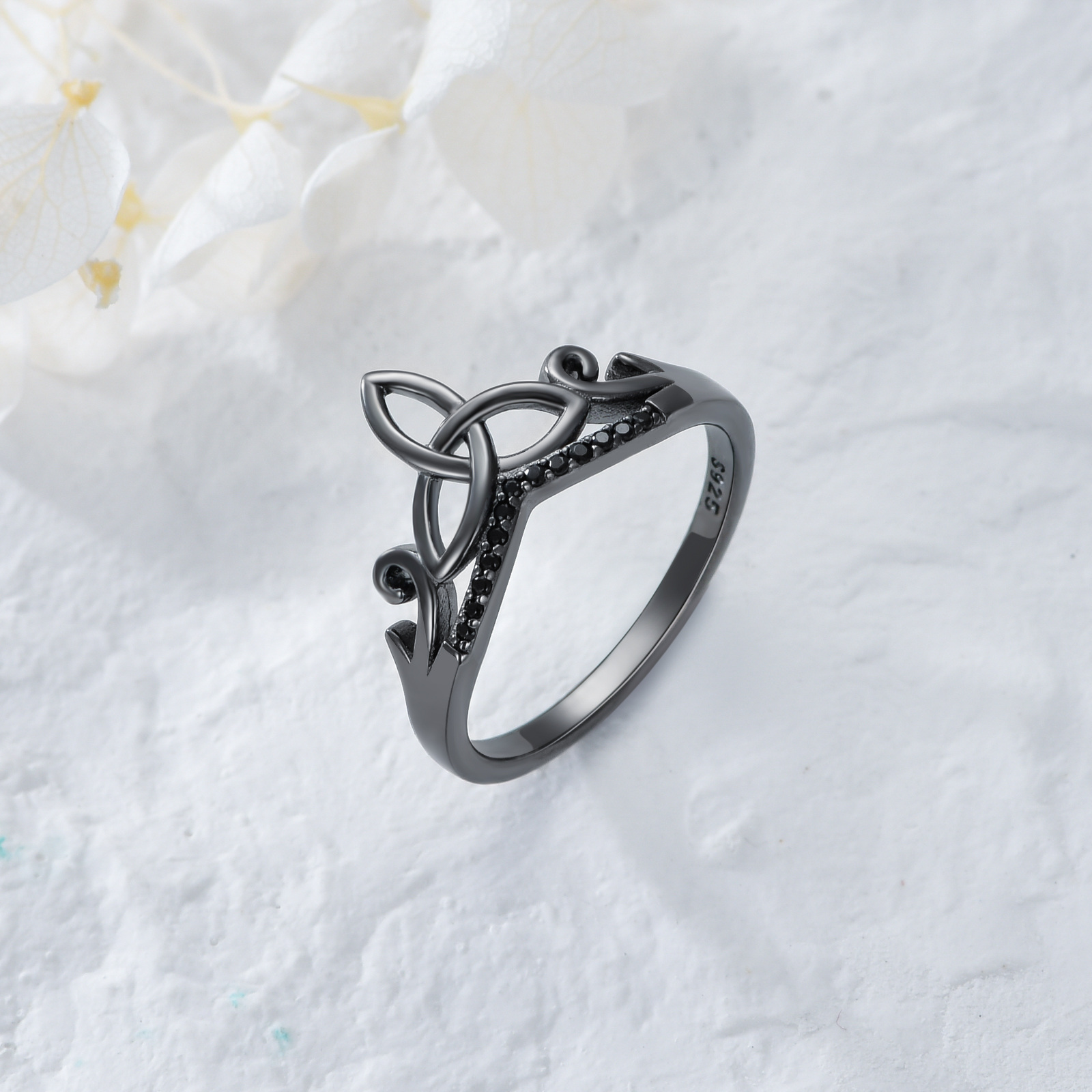 Sterling Silver Celtic Rings with Black Accent - Elegant & Unique Designs - Image 4