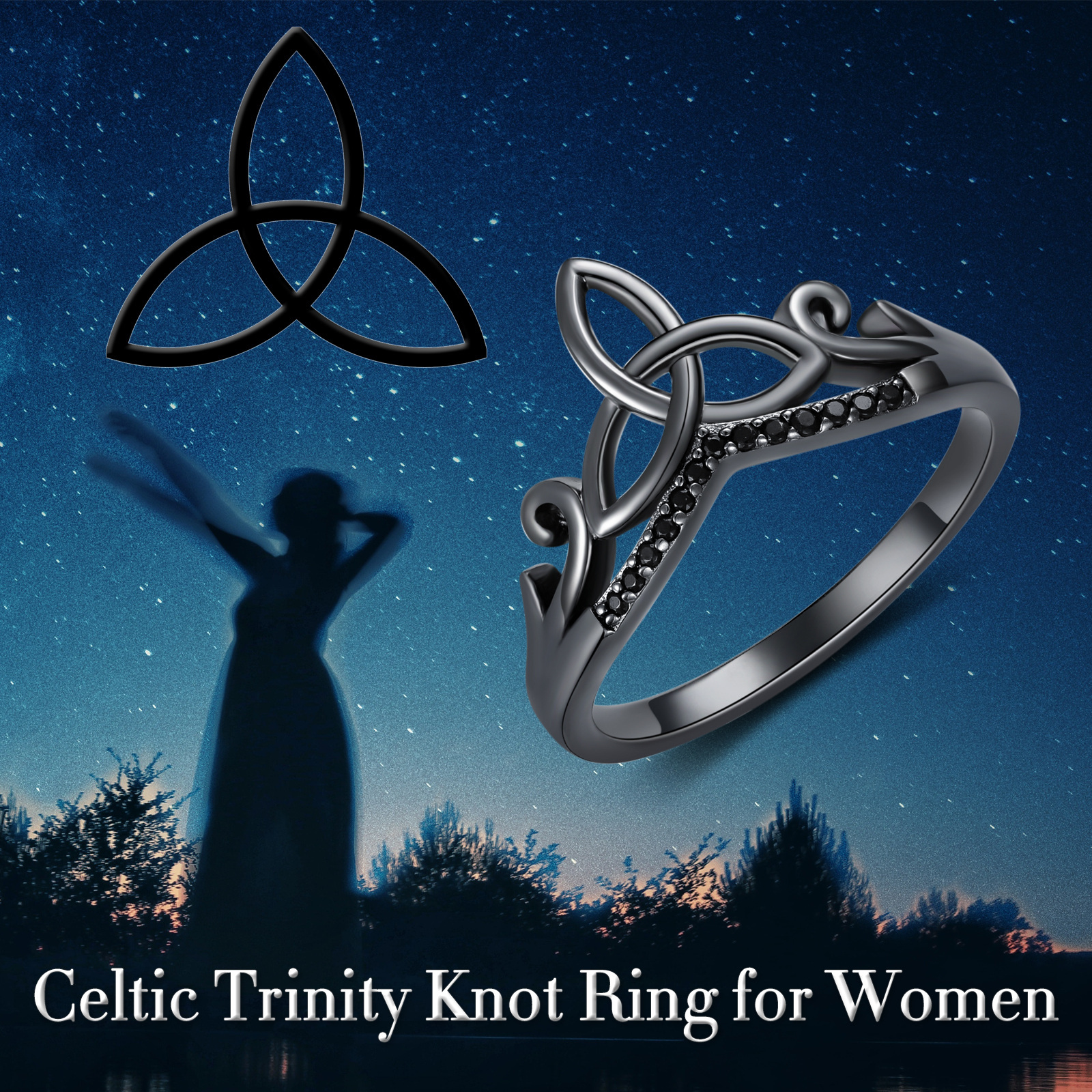 Sterling Silver Celtic Rings with Black Accent - Elegant & Unique Designs - Image 6