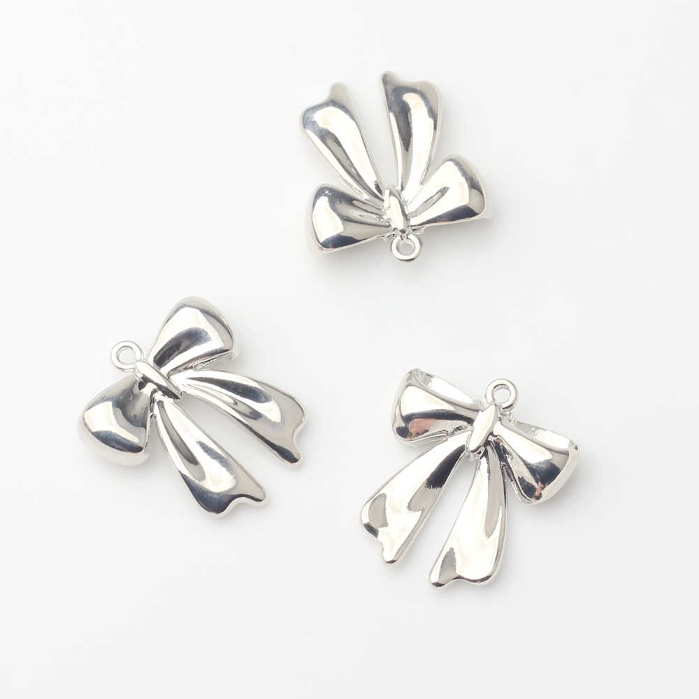 Trendy Korean Style Simple Alloy Bow Silver-Plated Pendant Accessories