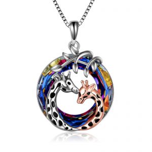 Sterling Silver Giraffe Pendant Necklace with Crystal - Perfect Jewelry Gift for Women, Teens, and Girls