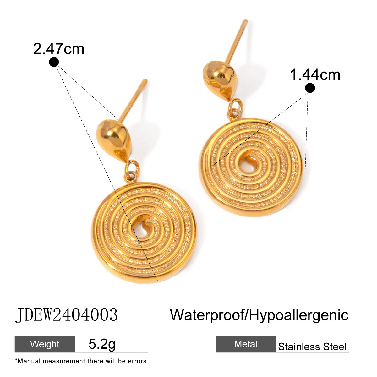 18K Gold Stainless Steel Threaded Hoop Earrings - Elegant & Durable Design - Image 9