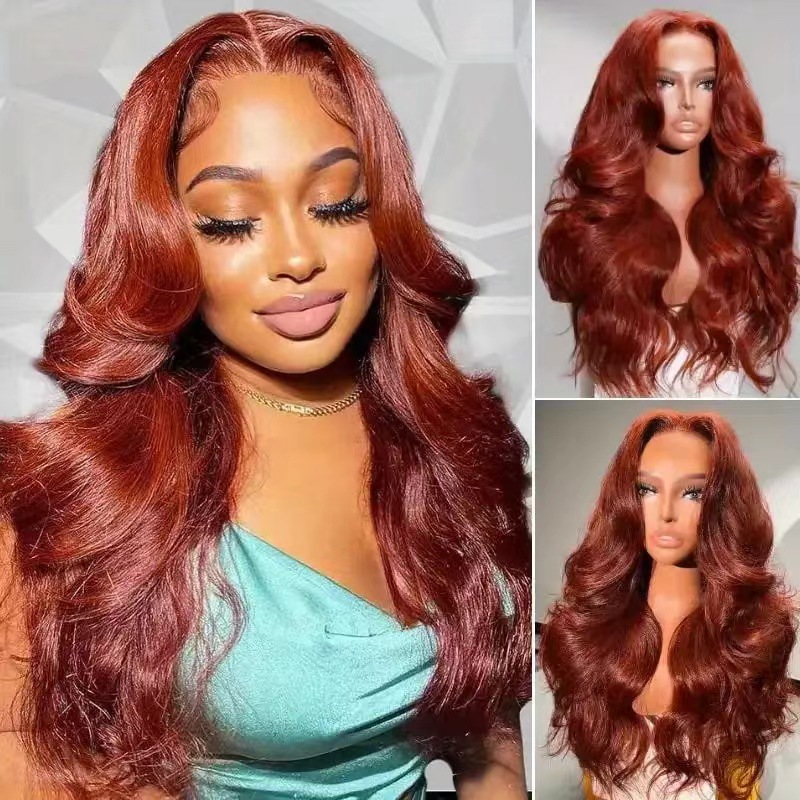 Brown Red Curly Hair Big Wave Front Lace Wig | Full-Head Chemical Fiber Wig - Image 5